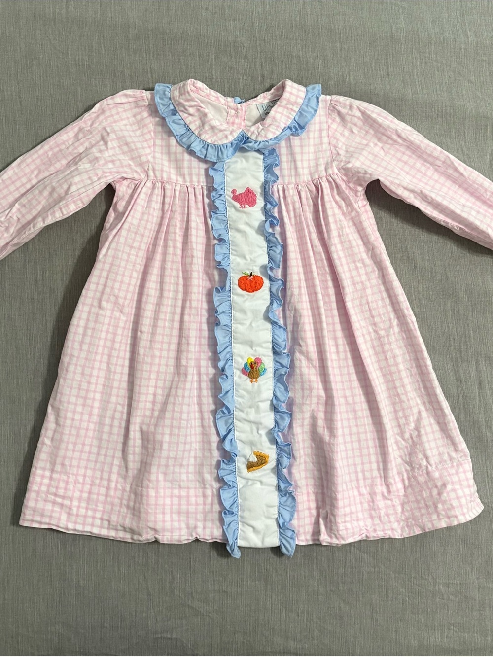 Vintage Style girls pink gingham fall/Thanksgiving dress